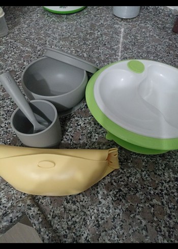 OİOİ Çocuk Tabak, Kapaklı Kase, Önlük ve Bardak Seti - Görsel 5