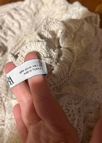 Bohem V Yakalı Nakışlı Beyaz Örgü Kazak - Görsel 6