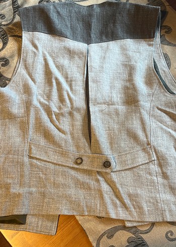 Gri Keten Düğmeli Erkek Yelek - Görsel 7