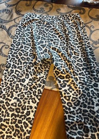 Kürk Detaylı Leopar Desenli Kadın pamuk Pantolon - Görsel 5