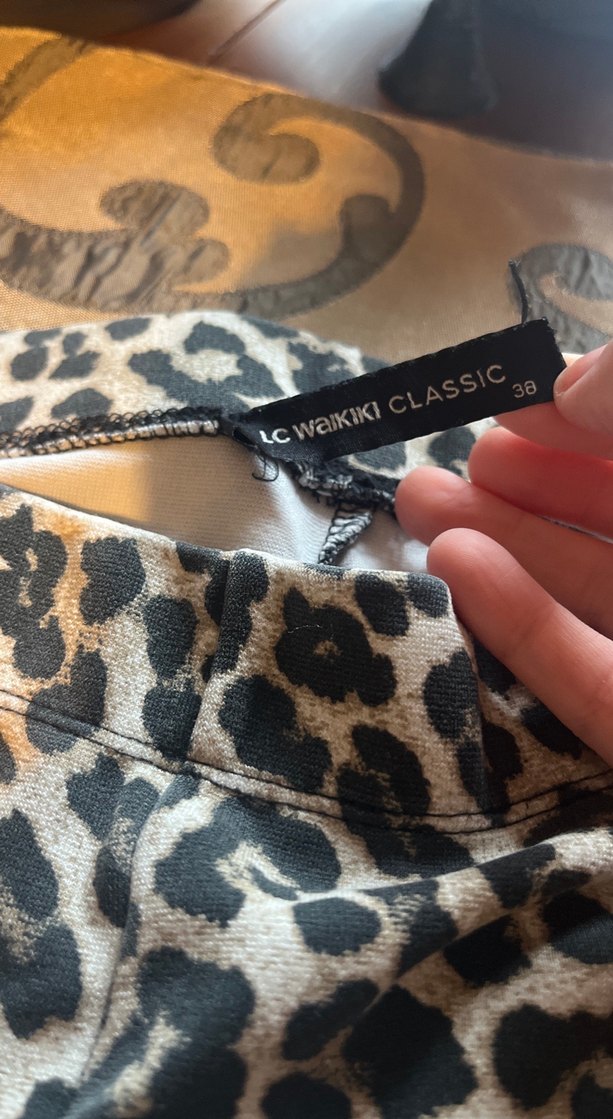 Kürk Detaylı Leopar Desenli Kadın pamuk Pantolon - Görsel 3