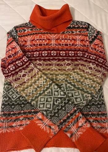 Bohem Çok Renkli Balıkçı Yaka Örgü Kadın Kazak 
Benetton - Görsel 3