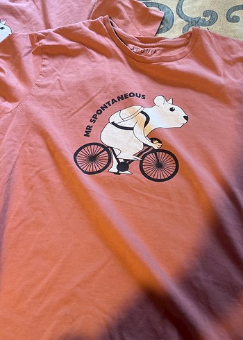 Pembe  gül kurusu Baskılı Kısa Kollu 2 tane tişört, L ve S - Görsel 2