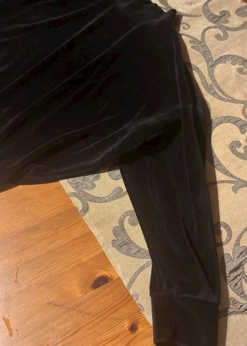 Kadın Siyah polar Uzun Kollu Bluz, Mavi Jeans - Görsel 2