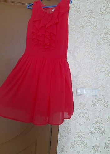 Kiraz Kırmızı Şifon Elbise 