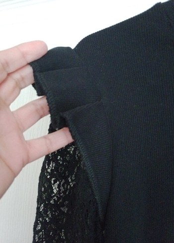 s Beden Dantel Kollu Siyah Gotik Bluz