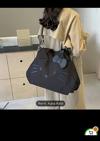 Siyah Kedi Desenli Kadın Omuz Çantası