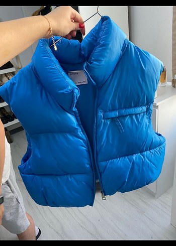 Kadın Mavi Fermuarlı Şişme Yelek - Görsel 3