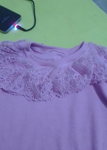 Kız Çocuk Pembe Uzun Kollu Fırfırlı Sweatshirt - Görsel 2