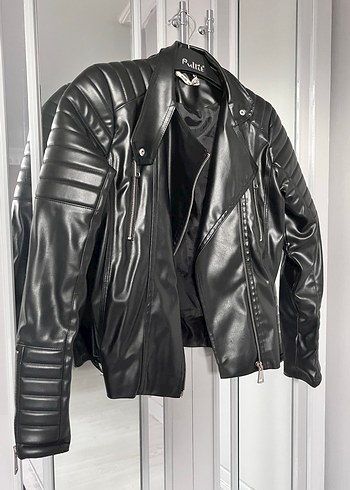 m Beden Kadın Siyah Deri Biker Ceket