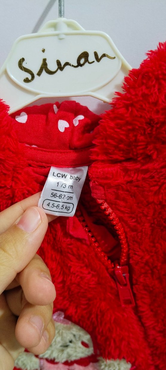 Kapüşonlu Kız Bebek Kırmızı Kürklü Tulumu - Görsel 3