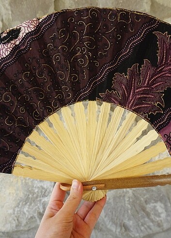 Endonezya Batik Kumaş El Yapımı Ahşap Yelpaze