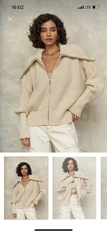 Mai Collection bej fermuarlı triko hırka
