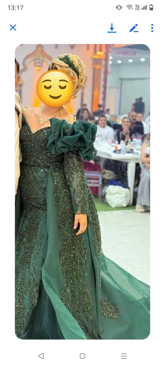 Uzun Yeşil Drapeli Kadın Abiye Elbise - Görsel 2