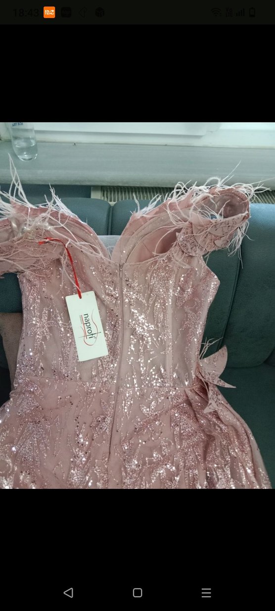 Pembe İşlemeli Uzun Abiye Elbise - Görsel 3