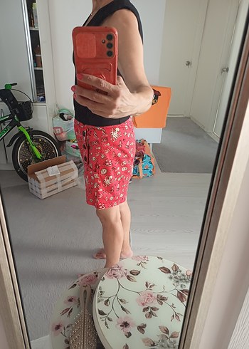 Düğmeli Renkli Desenli Mini Şort - Görsel 5