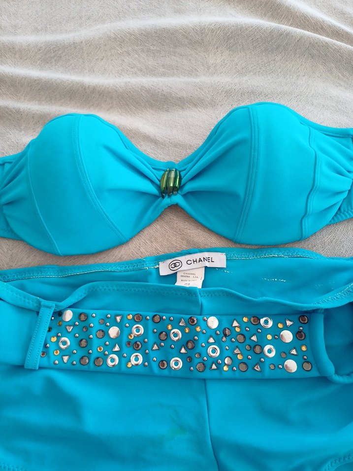 Channel turkuaz Mini Kemerli Bikini Takımı - Görsel 2