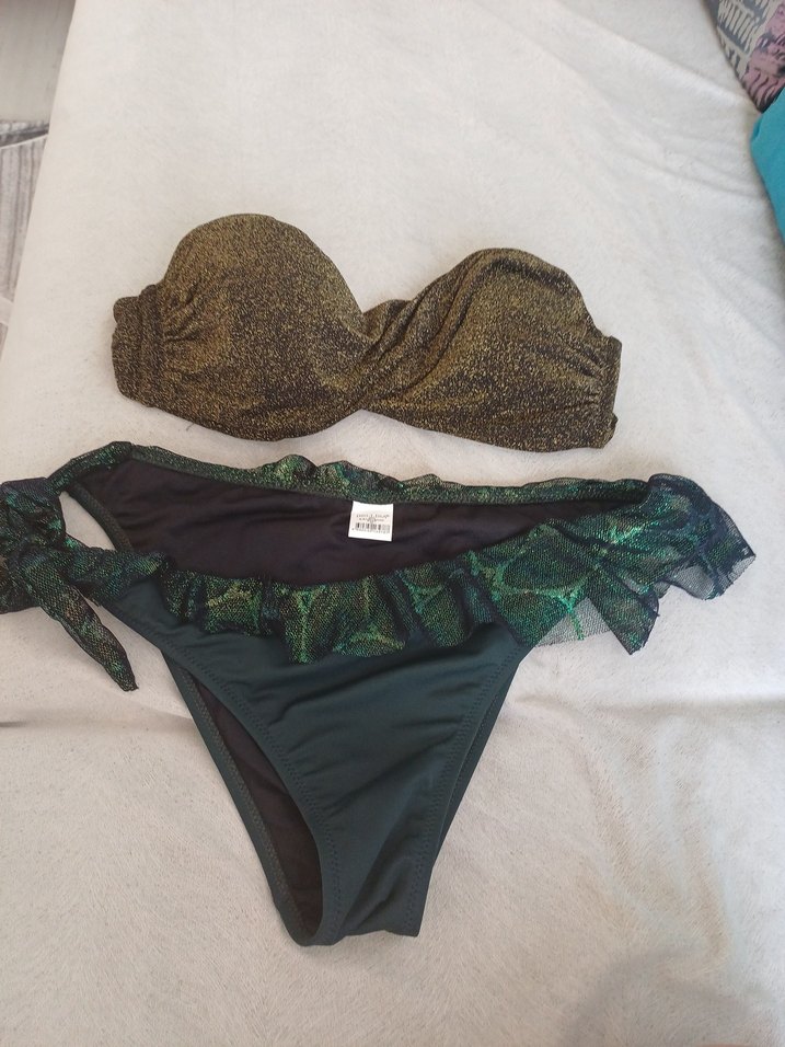 Yeşil Yılan Desenli Fırfırlı Mini Bikini - Görsel 4