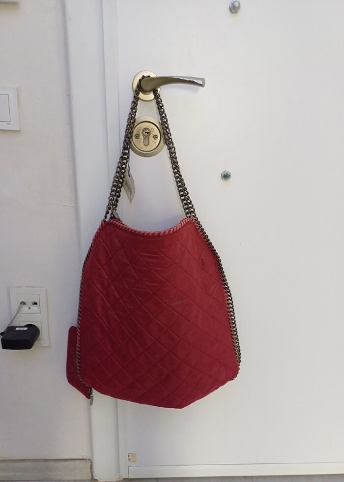 Bordo deri çanta,cüzdanlı. - Görsel 5