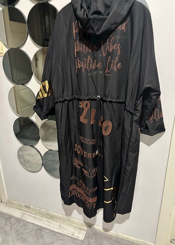 Siyah Baskılı Uzun Street Wear Kadın Ceket - Görsel 4