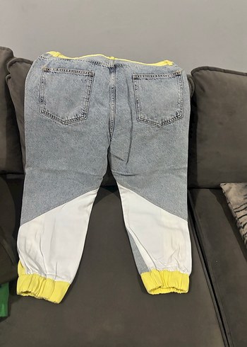 Sarı Bantlı Gri Oversize Denim Jean - Görsel 2