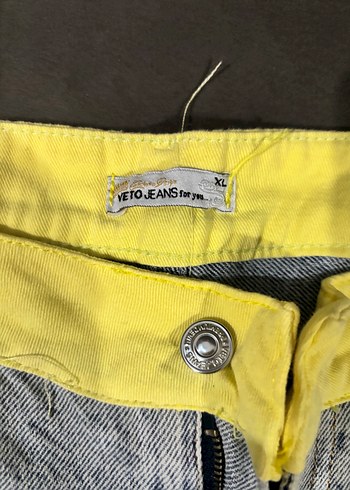 Sarı Bantlı Gri Oversize Denim Jean - Görsel 3