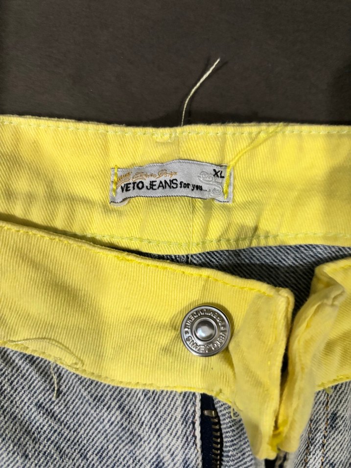 Sarı Bantlı Gri Oversize Denim Jean - Görsel 3