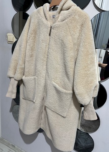 Bej Midi Peluş Kadın Kaban - Görsel 7