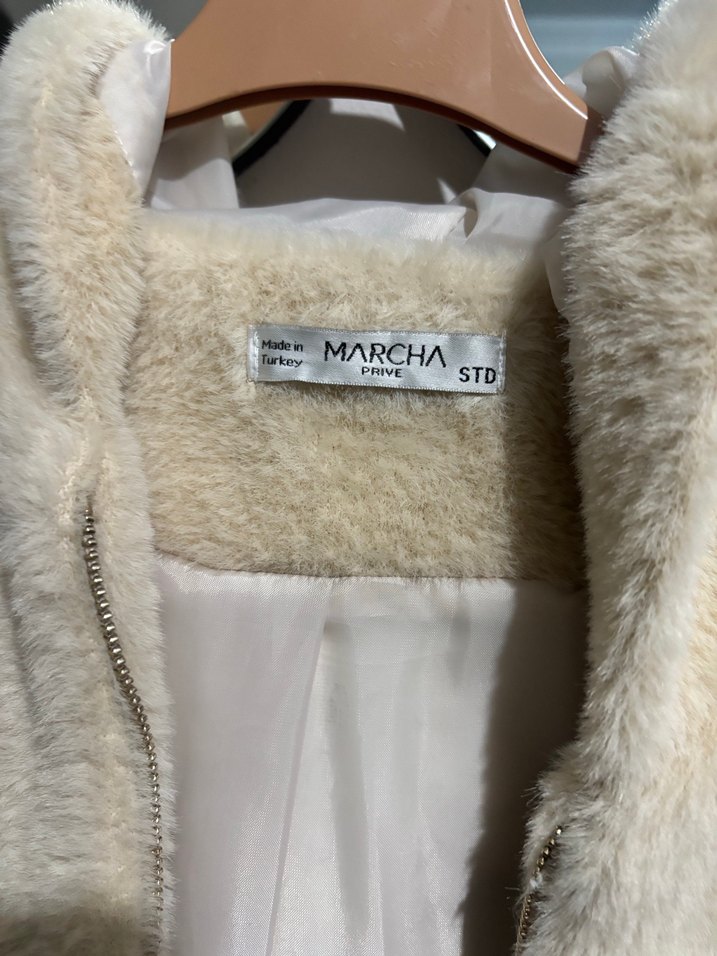 Bej Midi Peluş Kadın Kaban - Görsel 3