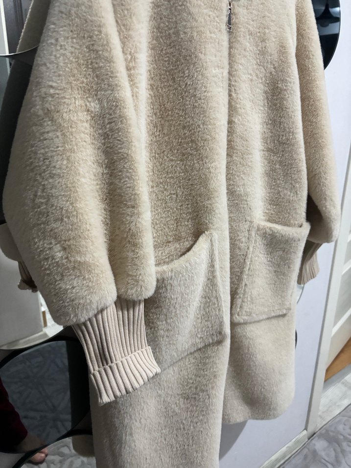 Bej Midi Peluş Kadın Kaban - Görsel 2