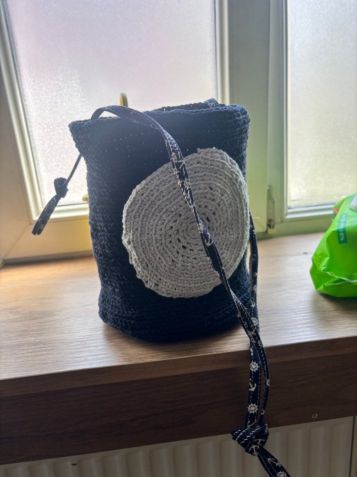 Gri Detaylı Siyah Örgü Bohem Kadın Çanta - Görsel 4