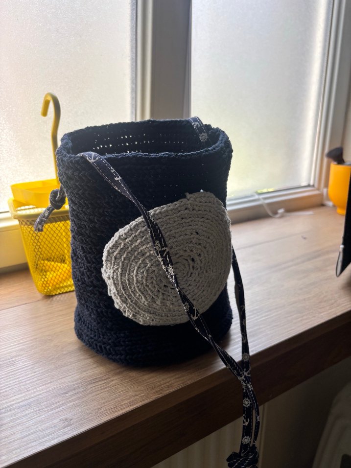 Gri Detaylı Siyah Örgü Bohem Kadın Çanta - Görsel 2