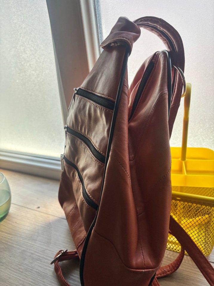 Kahverengi Deri Kadın Sırt Çantası turıncu gibi - Görsel 2