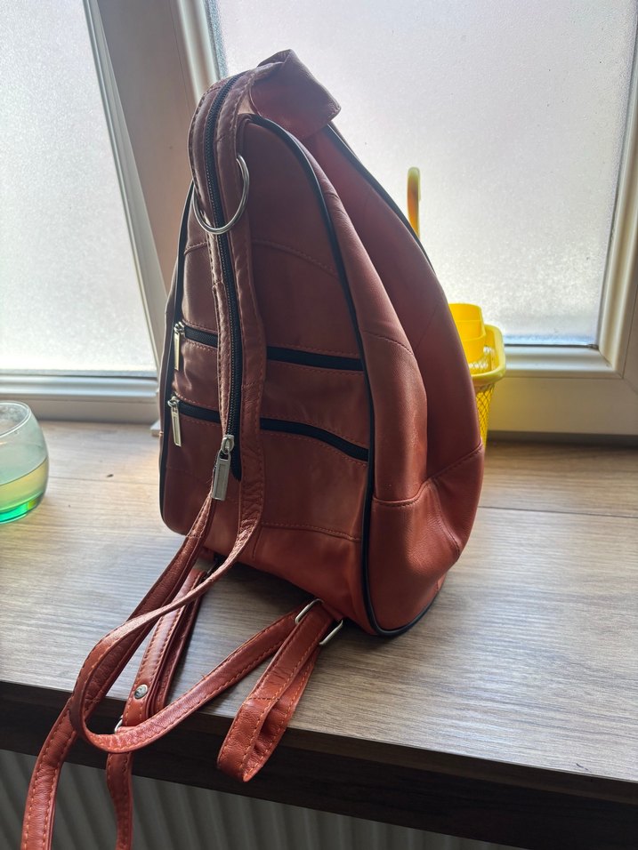 Kahverengi Deri Kadın Sırt Çantası turıncu gibi - Görsel 3