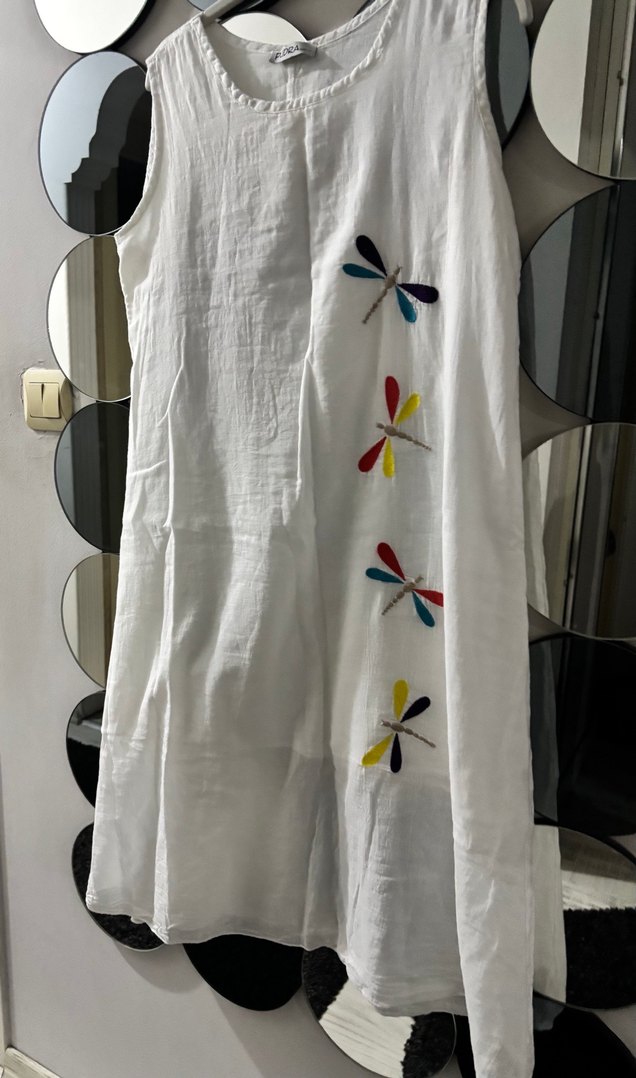 Nakışlı  Beyaz Uzun Elbise - Görsel 3