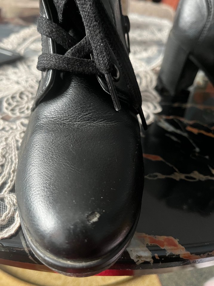 Siyah Deri Blok Topuklu Bağcıklı Bot - Görsel 3