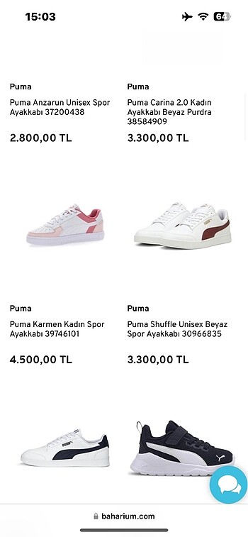 40,5 Beden beyaz Renk puma unisex ayakkabı