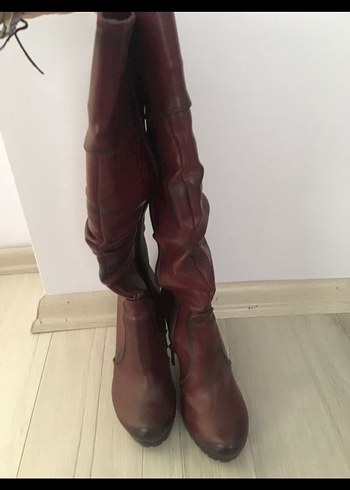 Zara topuklu bordo çizme