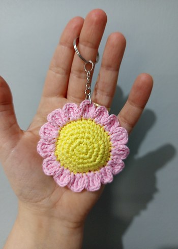 Renkli Örgü Papatya Anahtarlık - Görsel 2