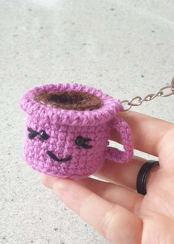 Pembe Örgü Mini Kupa Anahtarlık Charm - Görsel 2