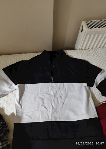 Diğer Erkek Siyah Beyaz Yarım Fermuarlı Sweatshirt