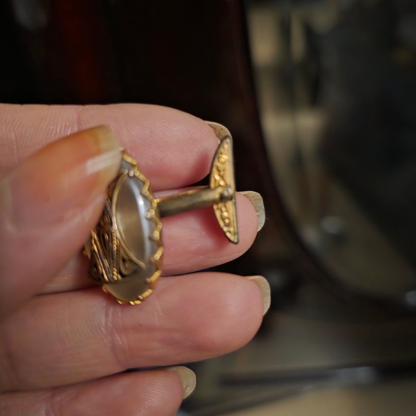 Sedefli Koyu Altın Renk Vintage Kol Düğmeleri - Görsel 4