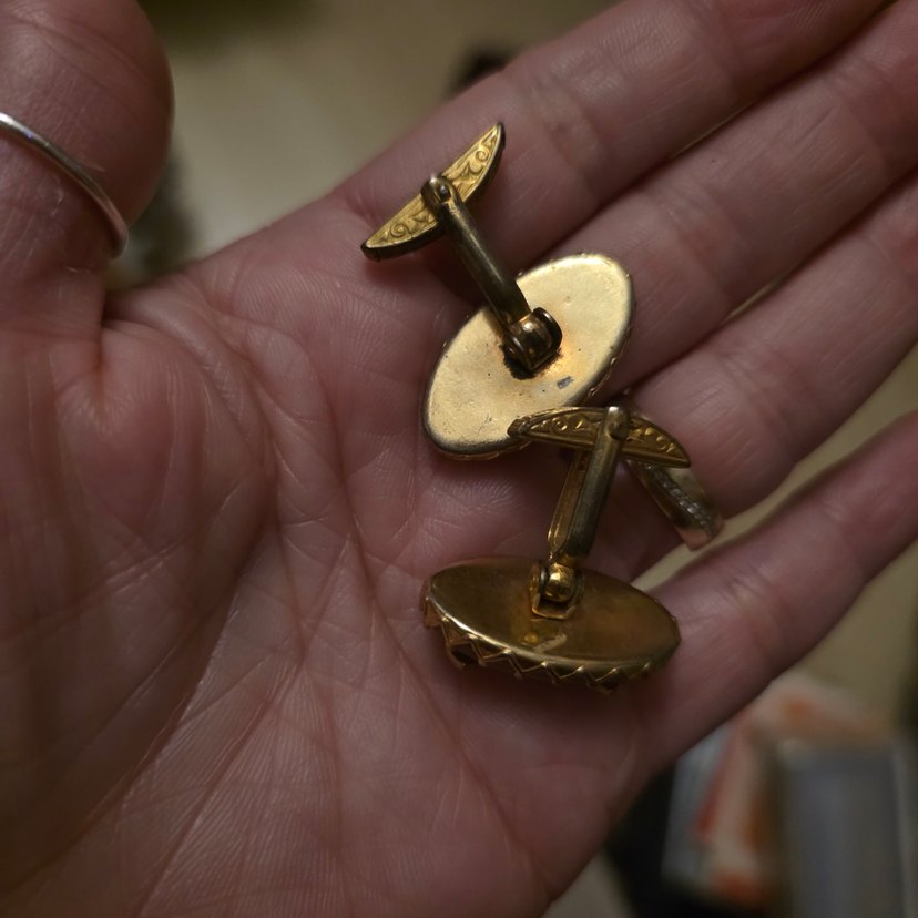 Sedefli Koyu Altın Renk Vintage Kol Düğmeleri - Görsel 2