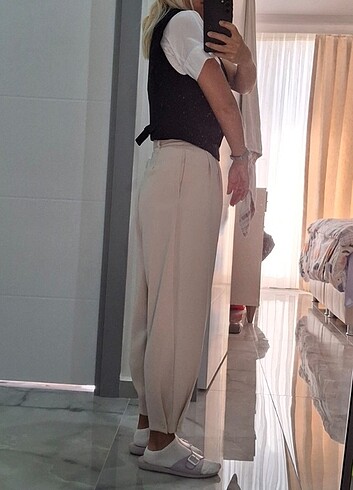 xs Beden ten rengi Renk Baggy paçası düğmeli şalvar pantolon