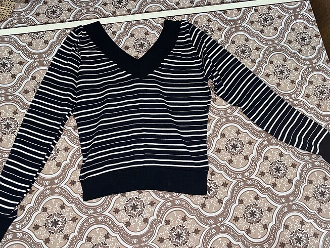 s Beden Siyah beyaz çizgili crop ????