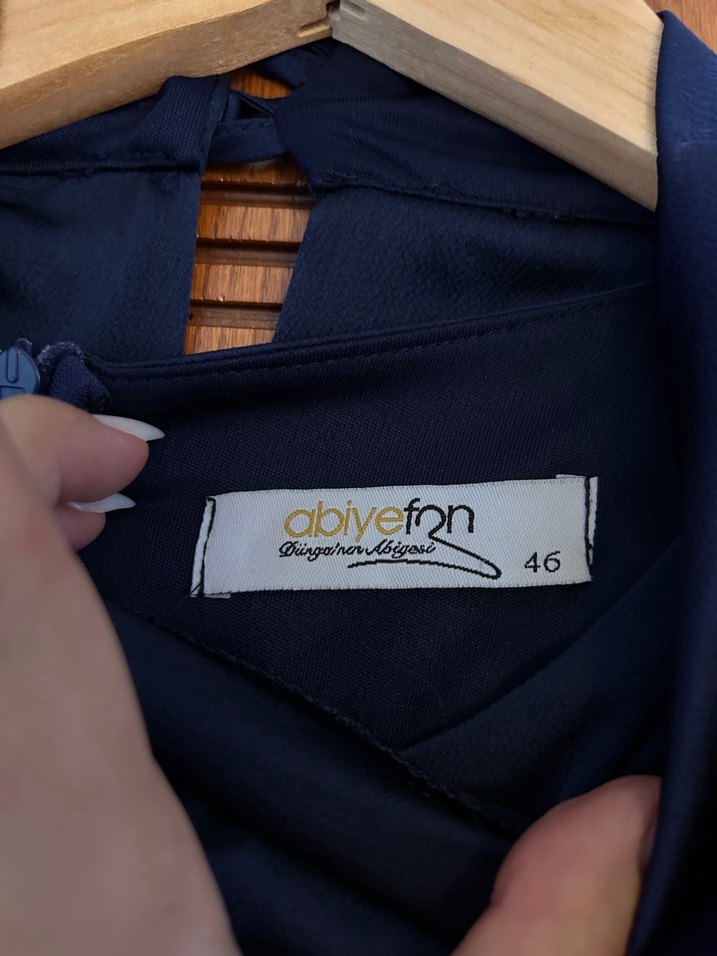 Lacivert Drapeli Uzun Kadın Elbise - Görsel 2