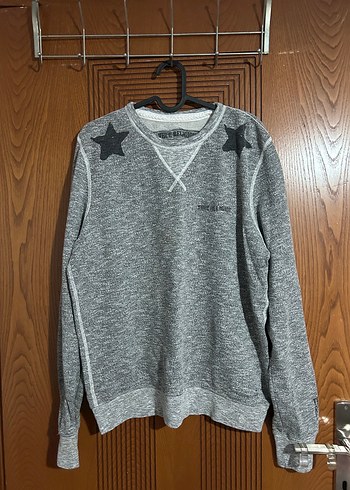 True Religion Gri Melanj Yildizli Rahat Sweatshirt