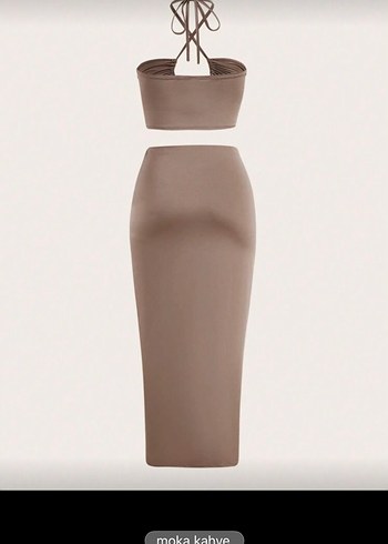 Askılı Drapeli Uzun Bej Alt Üst Takım - Görsel 2