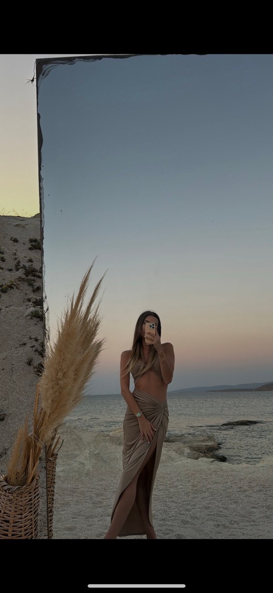 Askılı Drapeli Uzun Bej Alt Üst Takım - Görsel 3