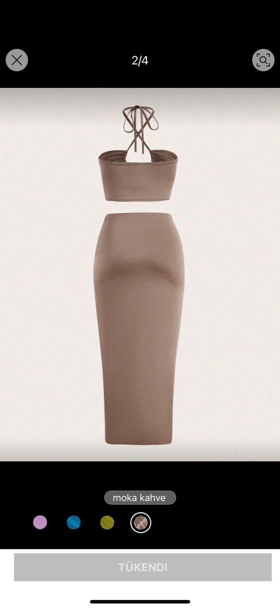 Askılı Drapeli Uzun Bej Alt Üst Takım - Görsel 2